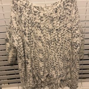 Black/White Fringe Hem Oversized Sweater